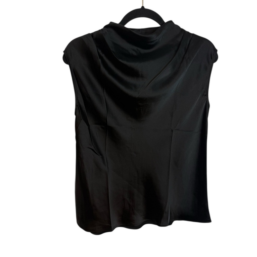 NWT Loft Black Satin Gathered Drape Neck Sleeveless Blouse